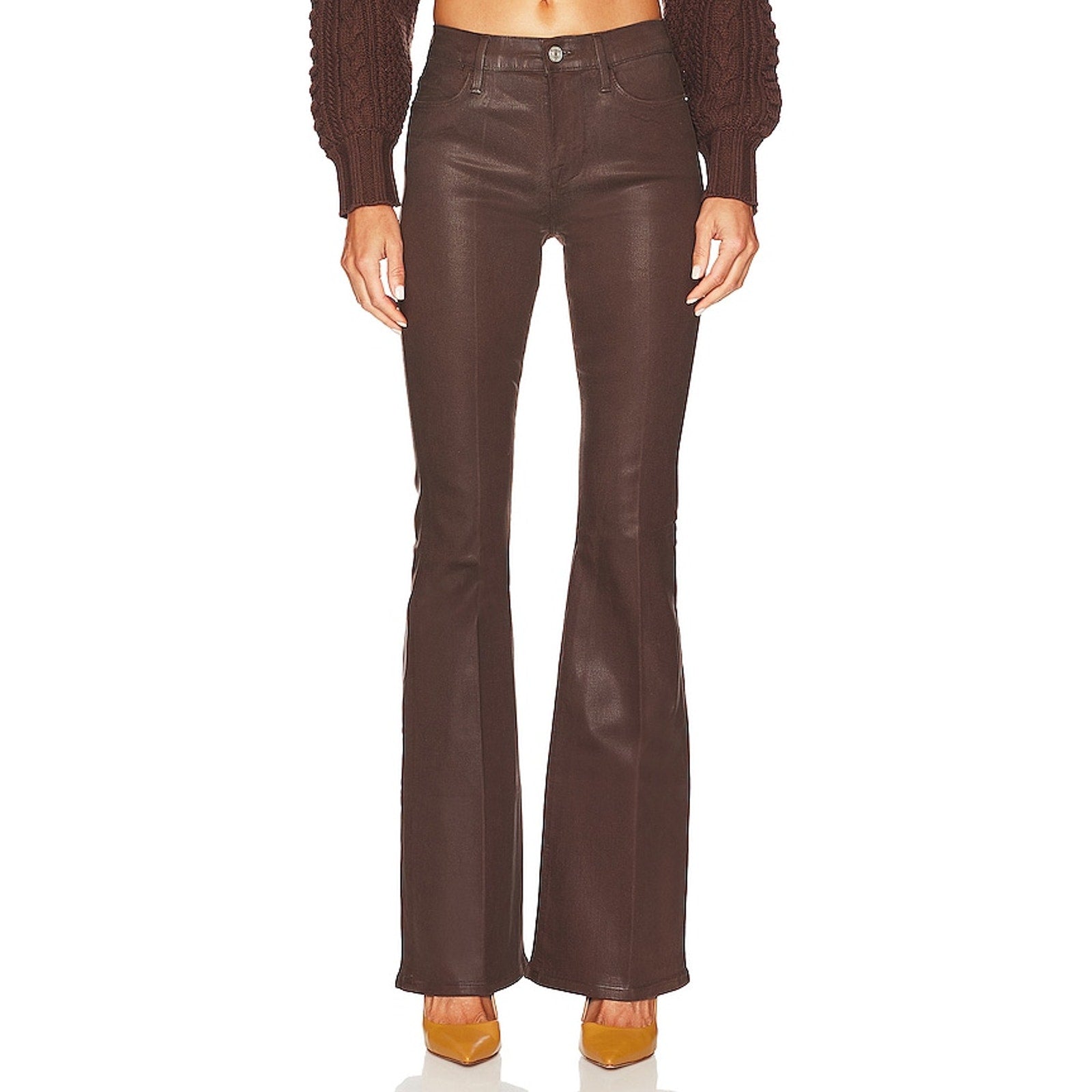 Frame 'Le' Brown Cotton High Flare Coated Size 31