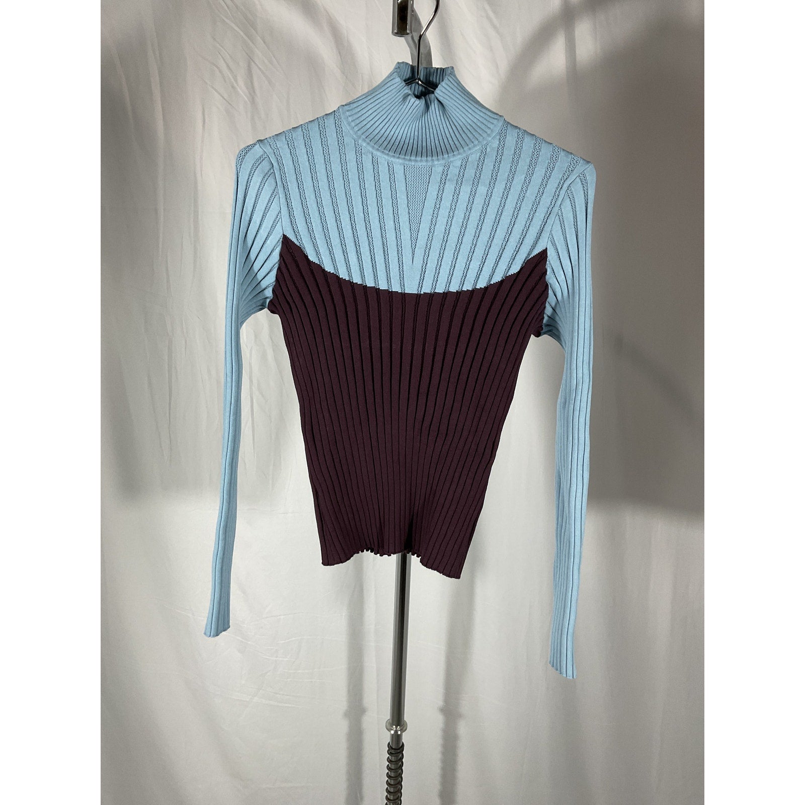 Tory Burch 'Colorblock' Blue Turtleneck Sweater Size L