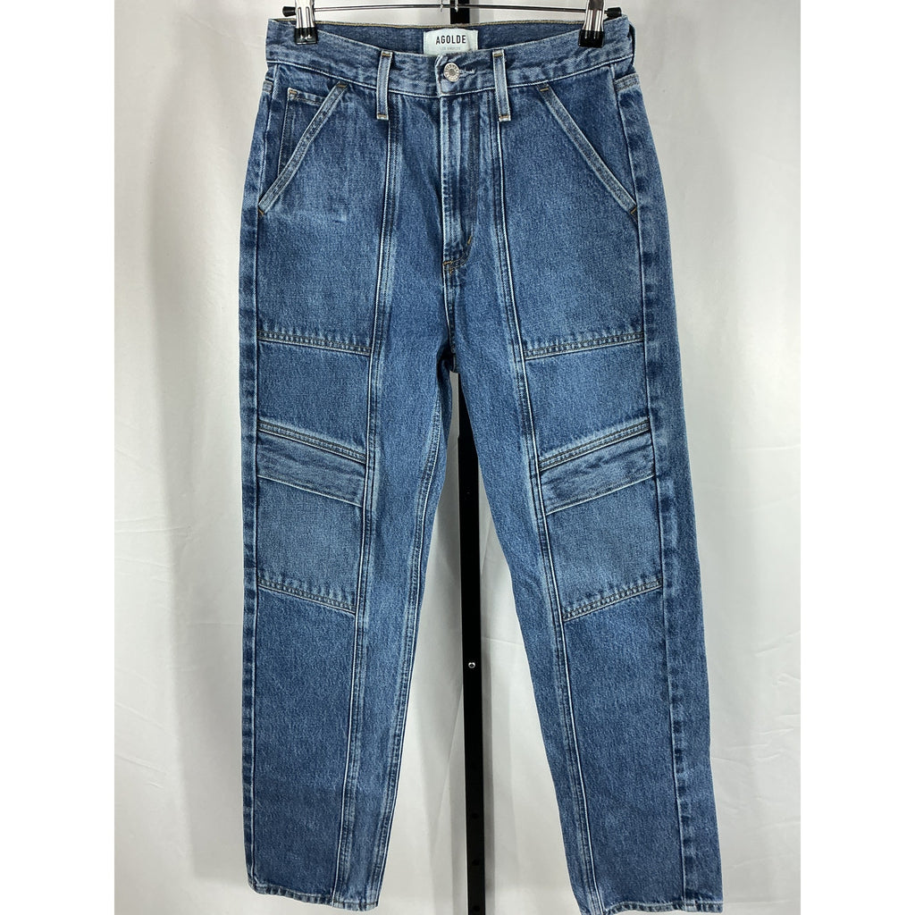 Agolde Cooper Blue Cargo High-Rise Straight-Leg Organic Jeans Size 24