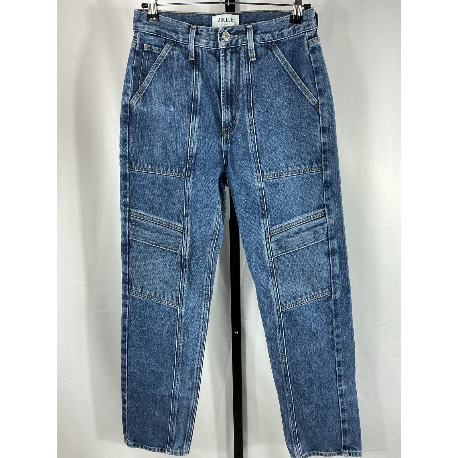 Agolde Cooper Blue Cargo High-Rise Straight-Leg Organic Jeans Size 24