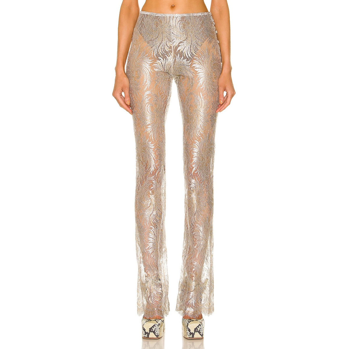 Coperni Lace Silver Flared Trousers Size 36 EU / US 4