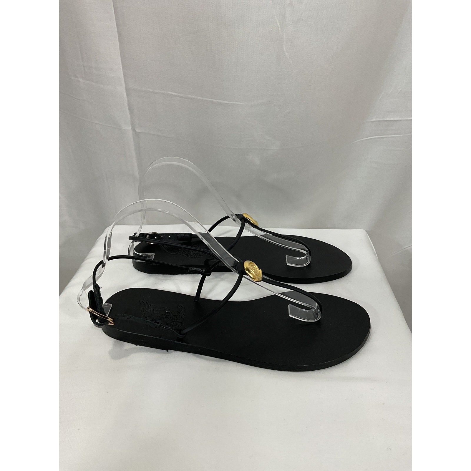 Ancient Greek 'Dimitra' Black Embellished Leather Sandals Size 10 - NWT