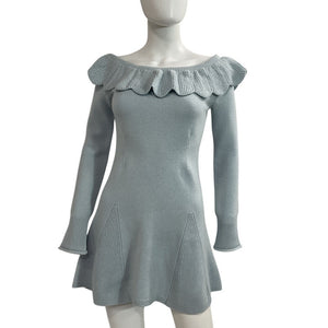 LoveShackFancy Ruffled Light Blue Cashmere Mini Dress Size S NWT