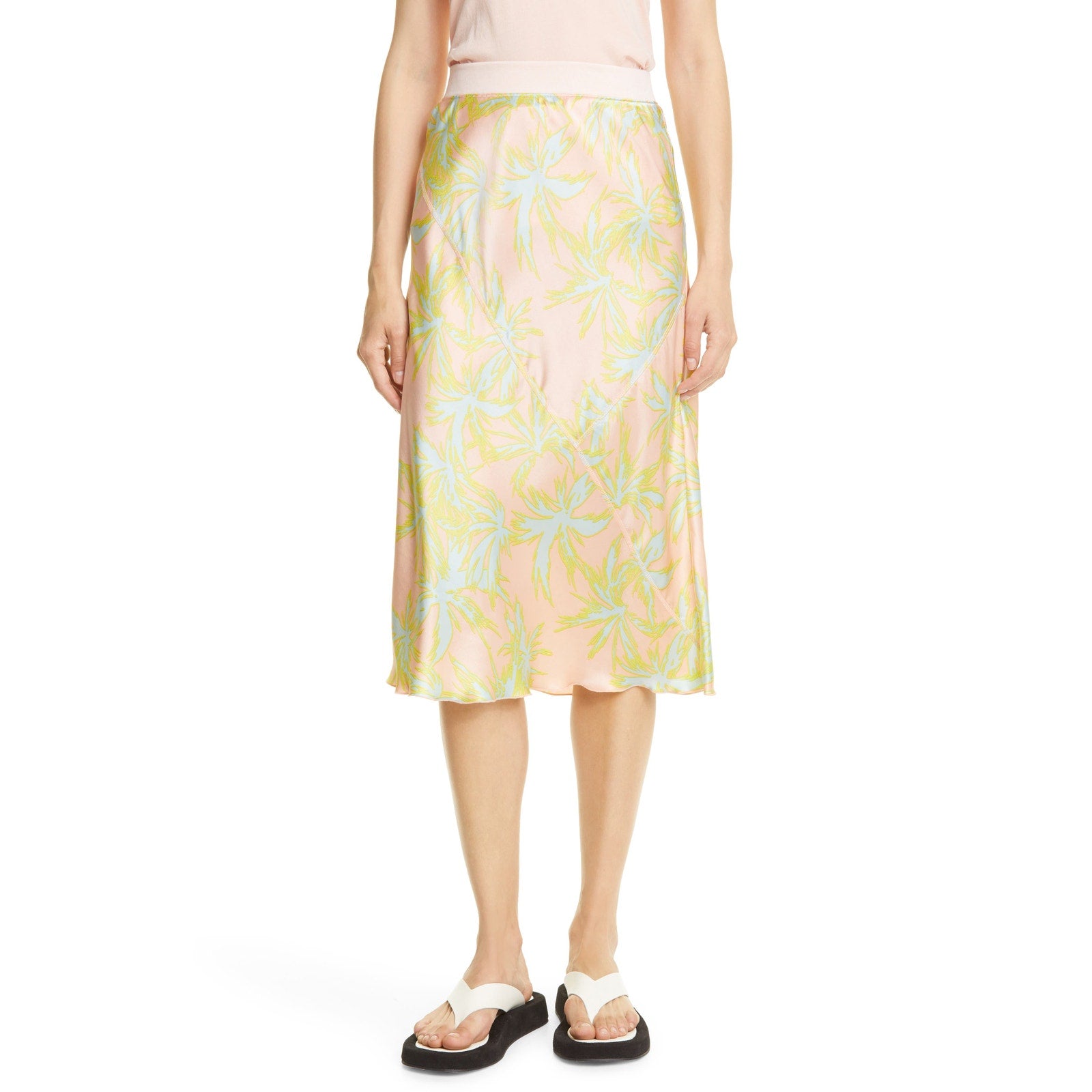 Atm Anthony Thomas Melillo 'Palm' Green Print Silk Charmeuse Slip Skirt Size M
