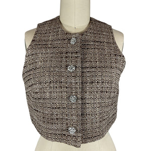 Sandro Embellished Brown Button Front Vest Size 1 NWT