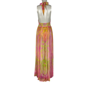 Retrofête Halter Tropical Palm Zion Dress Size S