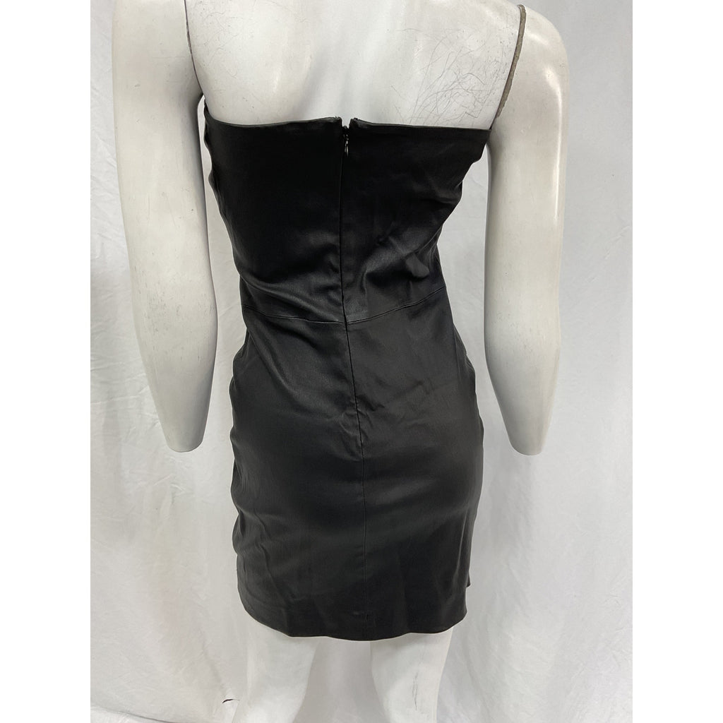 Sprwmn Strapless Black Leather Mini Dress Size M