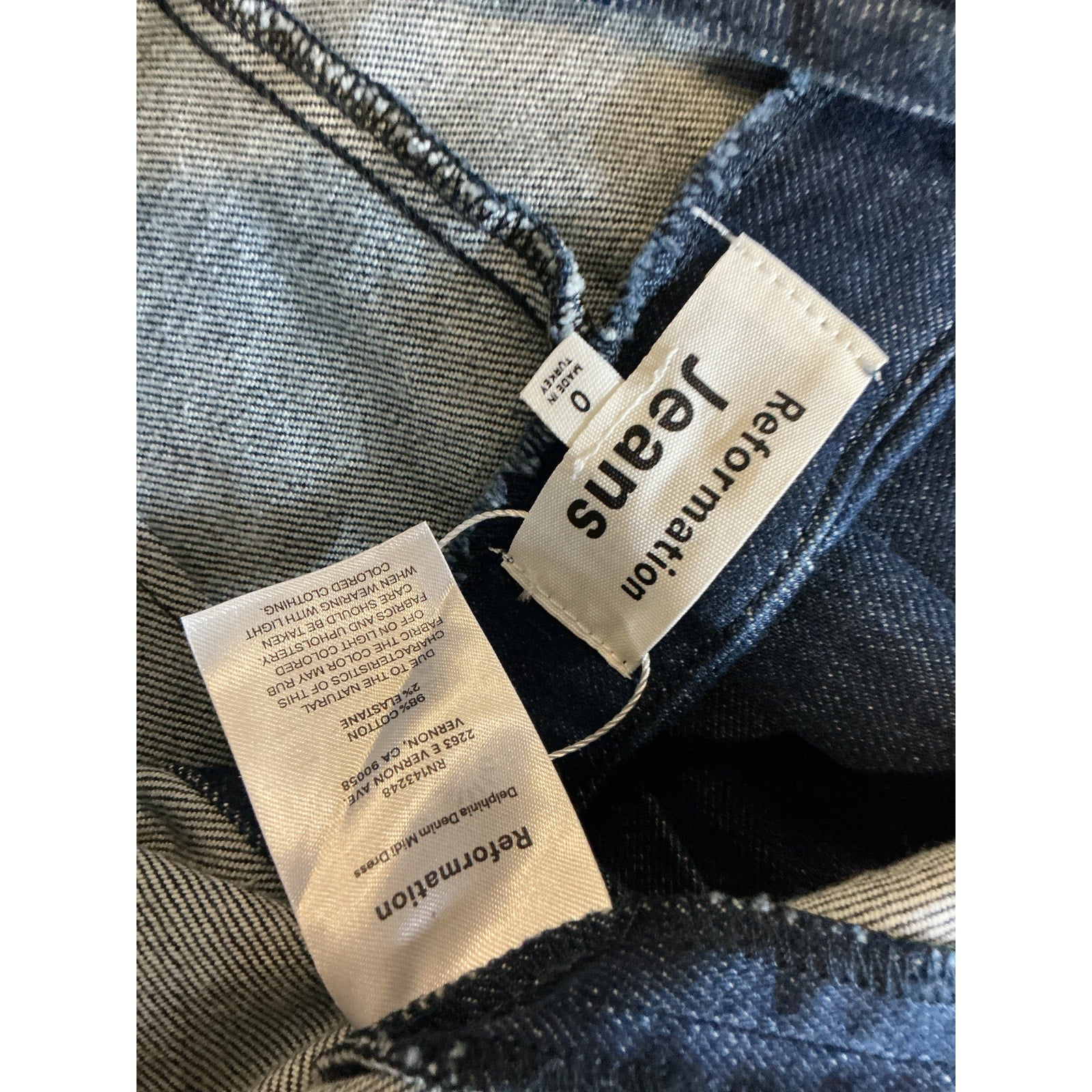 Reformation 'Delphinia' Blue Cotton Denim Midi Dress Size 0