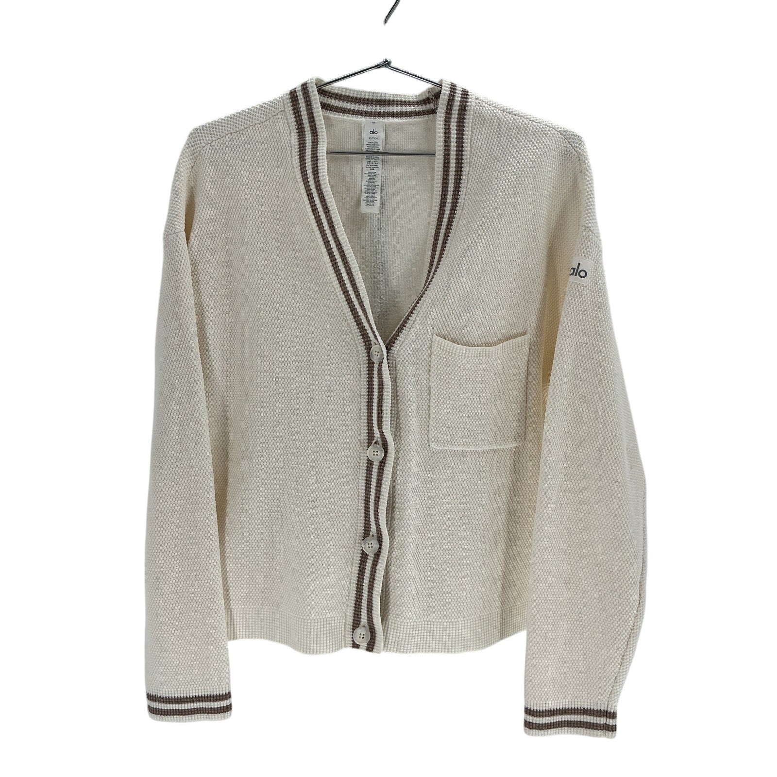 Alo Yoga 'Tennis Club' Beige Cotton Sweater Knit Cardigan Size S