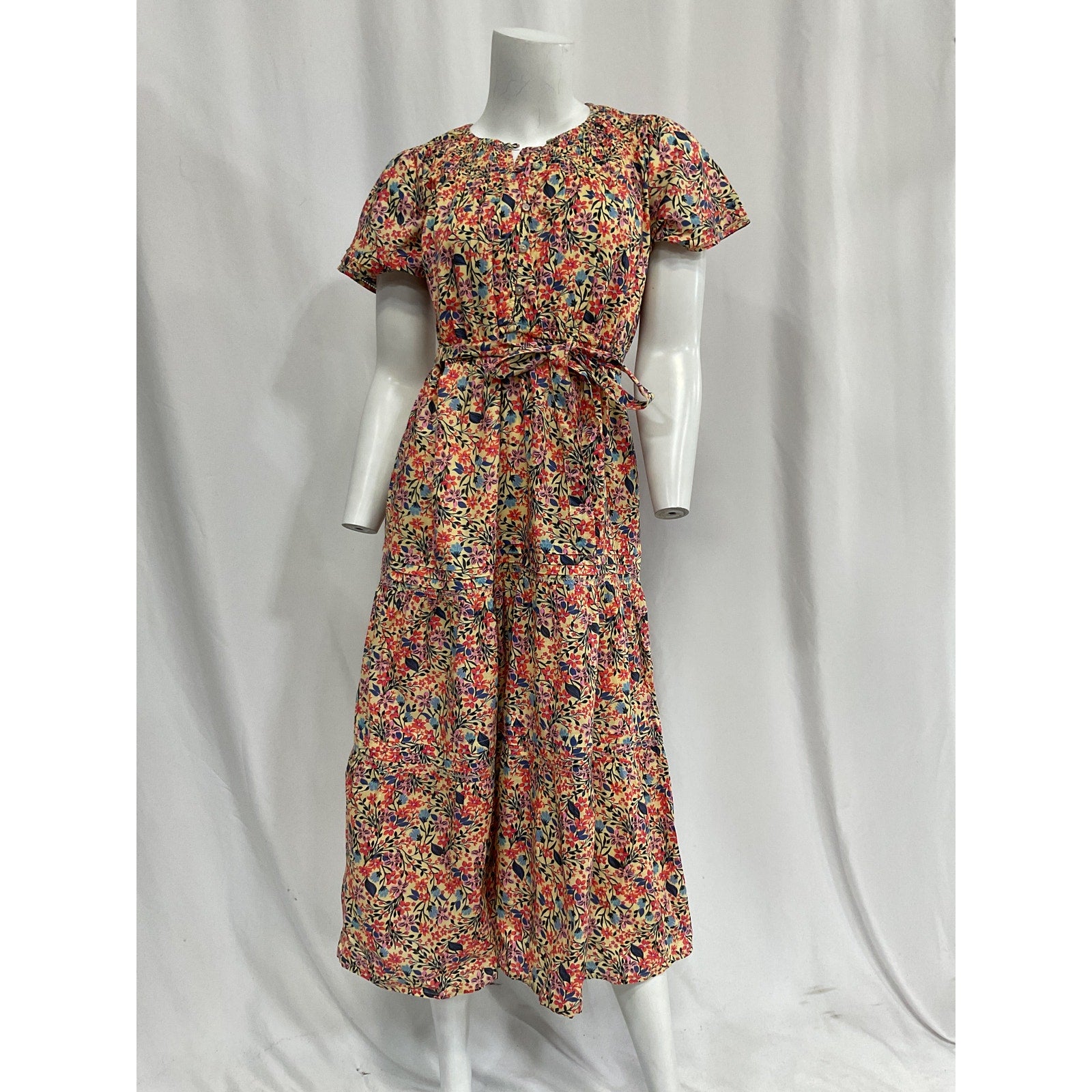 Hatch 'Smocked' Pink Yoke Tier Maxi Dress Size S