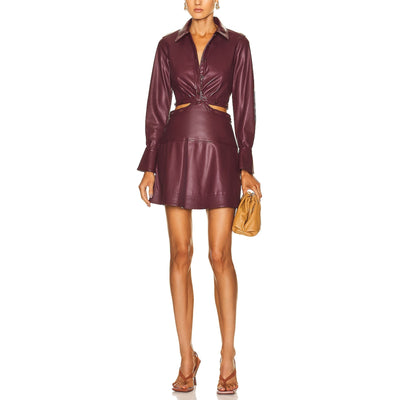 Simkhai Vegan Leather Merlot Elias Mini Dress Size 2 NWT