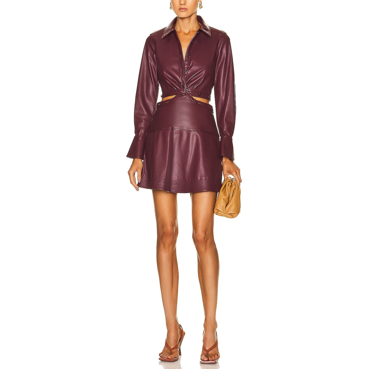 Simkhai Vegan Leather Merlot Elias Mini Dress Size 2 NWT