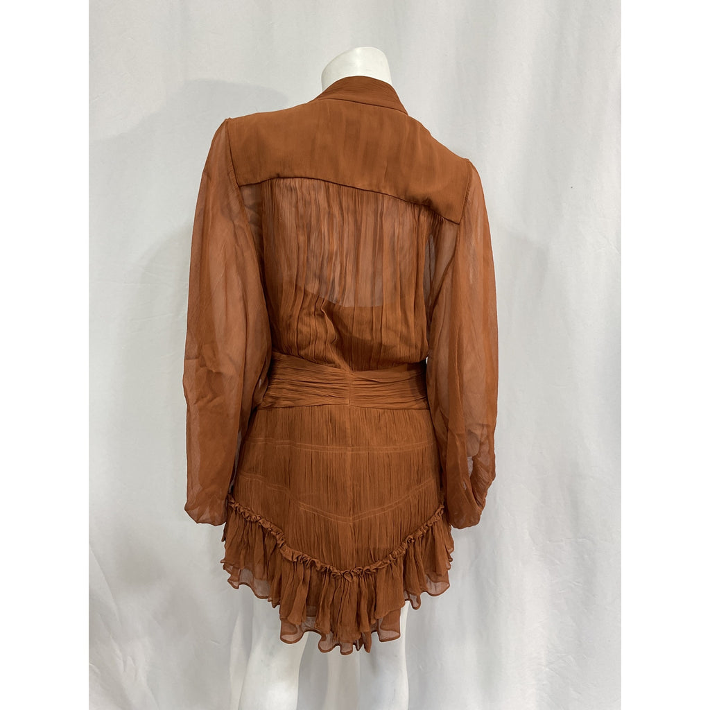 Shona Joy 'Leonie' Brown Viscose Button Up Ruched Mini Dress Size 8