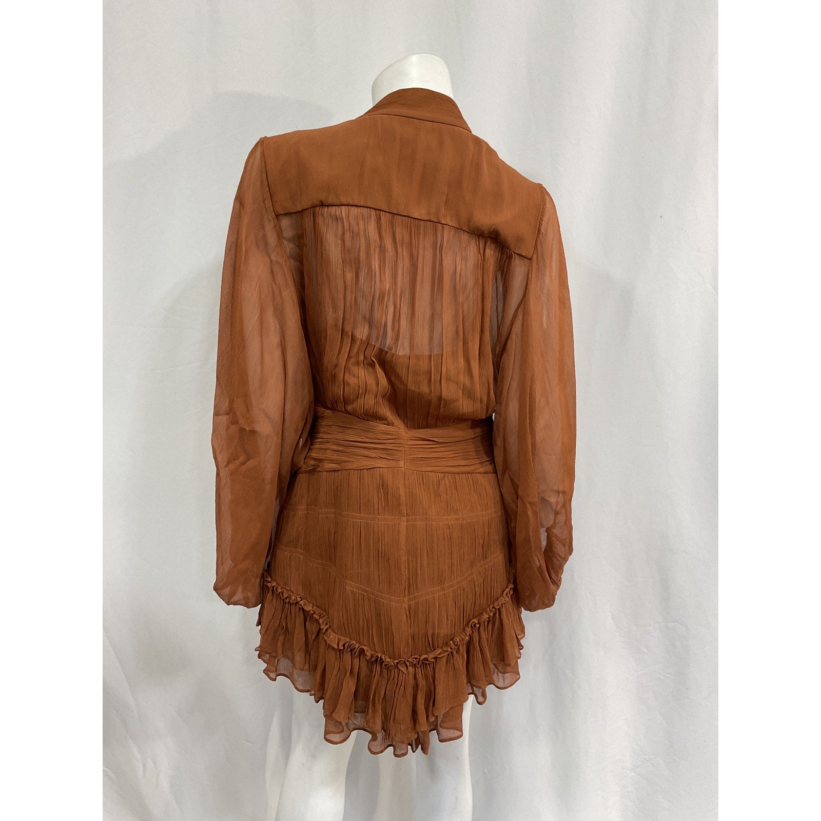 Shona Joy 'Leonie' Brown Viscose Button Up Ruched Mini Dress Size 8