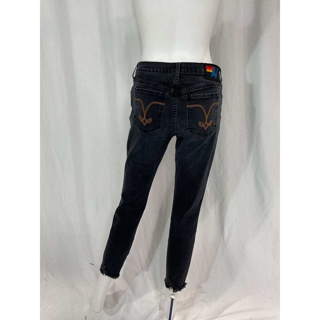 Aviator Nation Mid Rise Black Slim Surfer Denim Jean Size 26