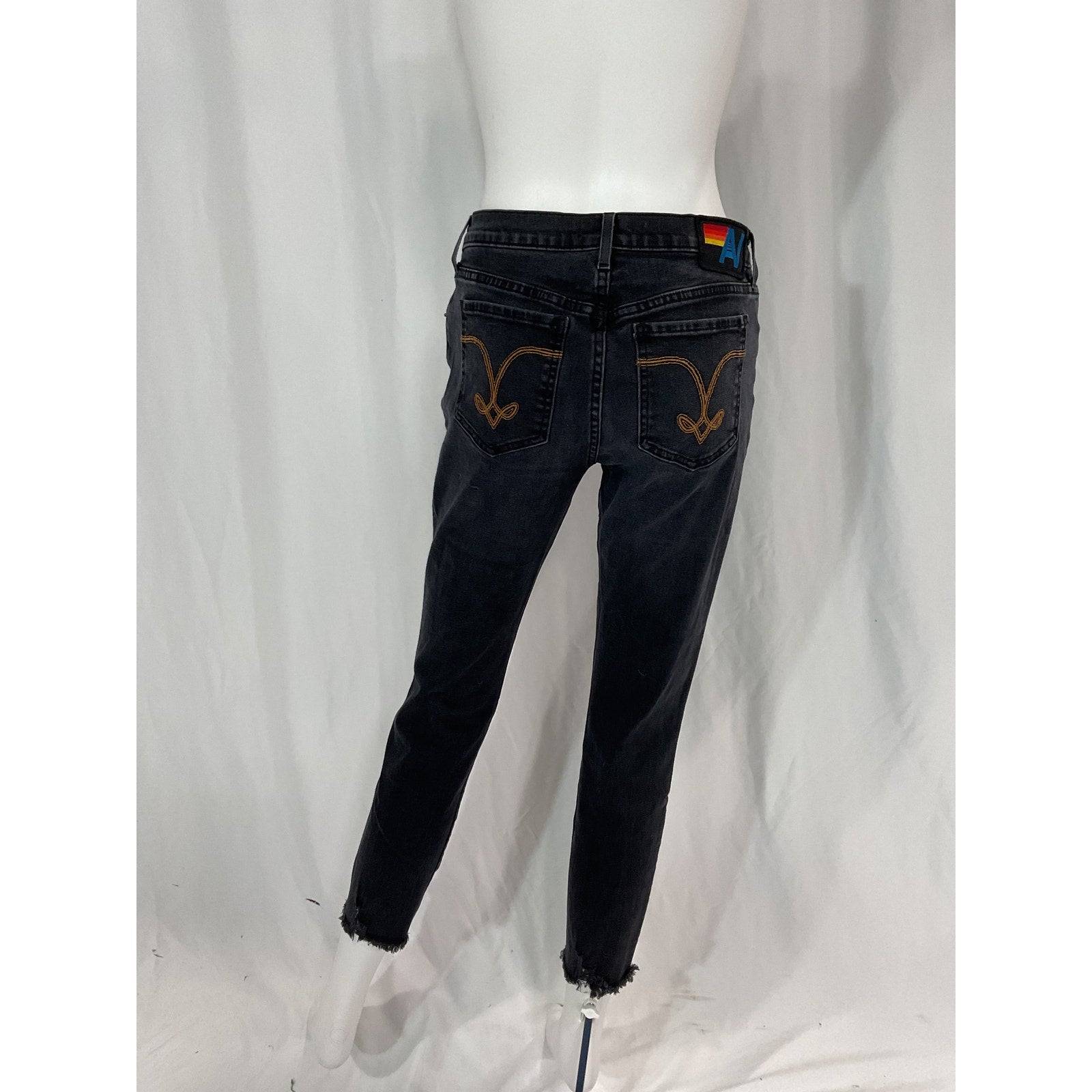 Aviator Nation Mid Rise Black Slim Surfer Denim Jean Size 26