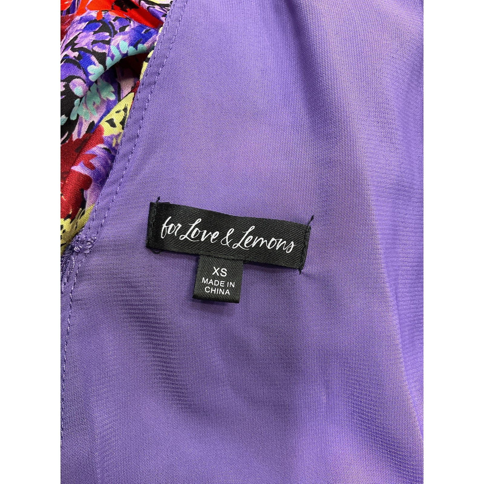 For Love & Lemons 'Chiara' Purple Satin Puff Sleeve Floral Mini Dress Size XS