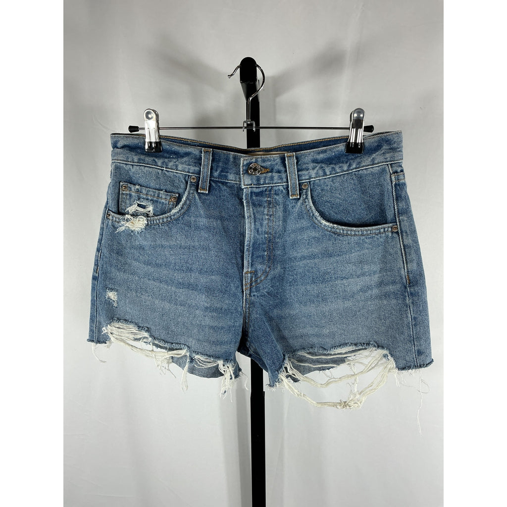 Grlfrnd 'Hayden' Blue Cotton Low Rise Boyfriend Short Size 24