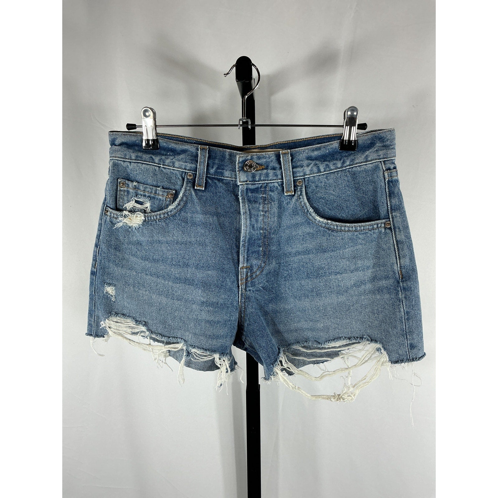 Grlfrnd 'Hayden' Blue Cotton Low Rise Boyfriend Short Size 24