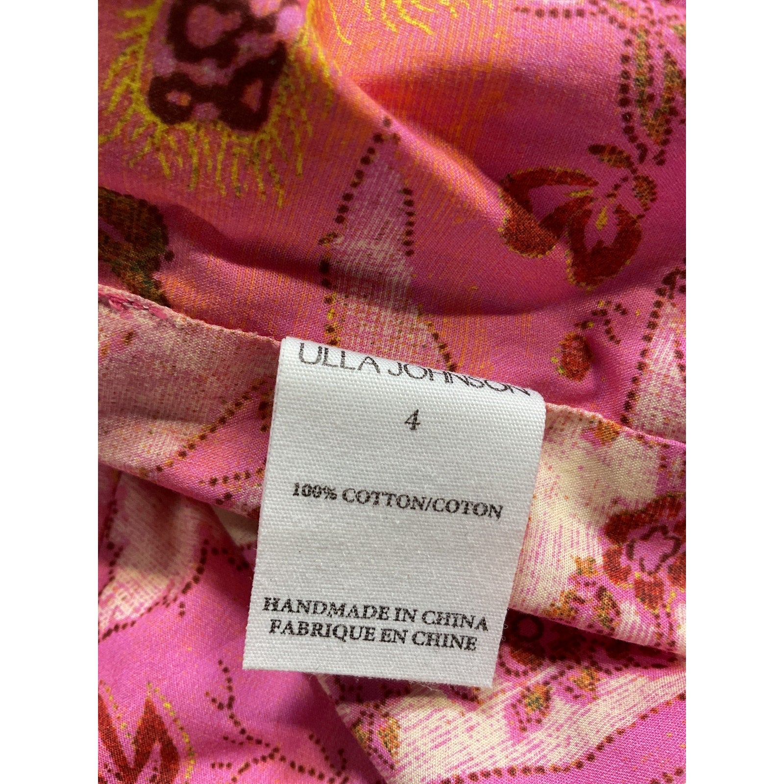 Ulla Johnson 'Kalena' Pink Puff Sleeve Graphic Printed Crop Top Size 4