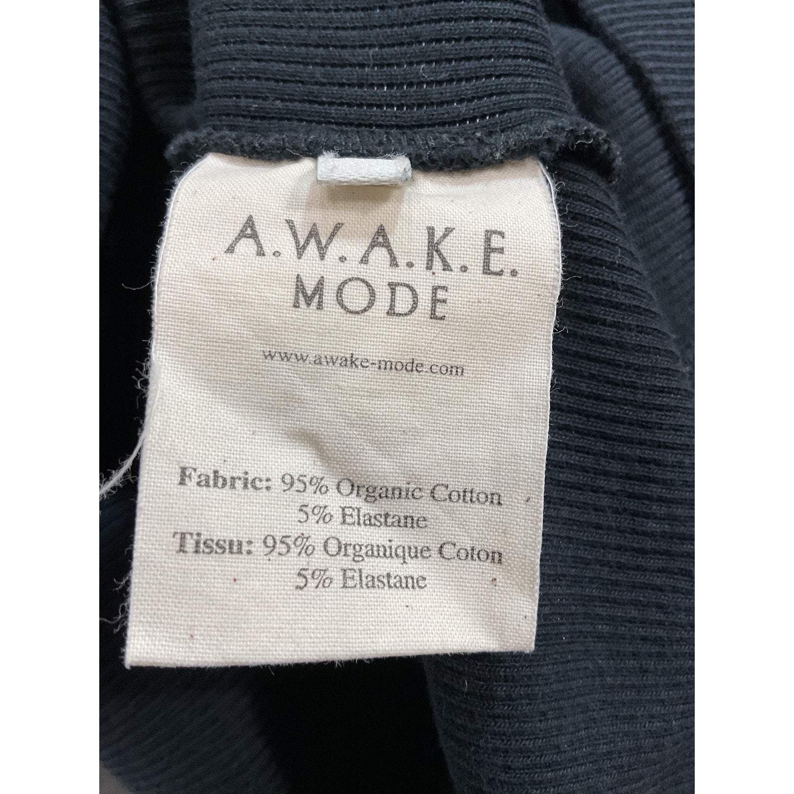 A.W.A.K.E. 'Mode' Black Layered Cutout Ribbed Cotton Blend Long Sleeve Blouse Top Size S
