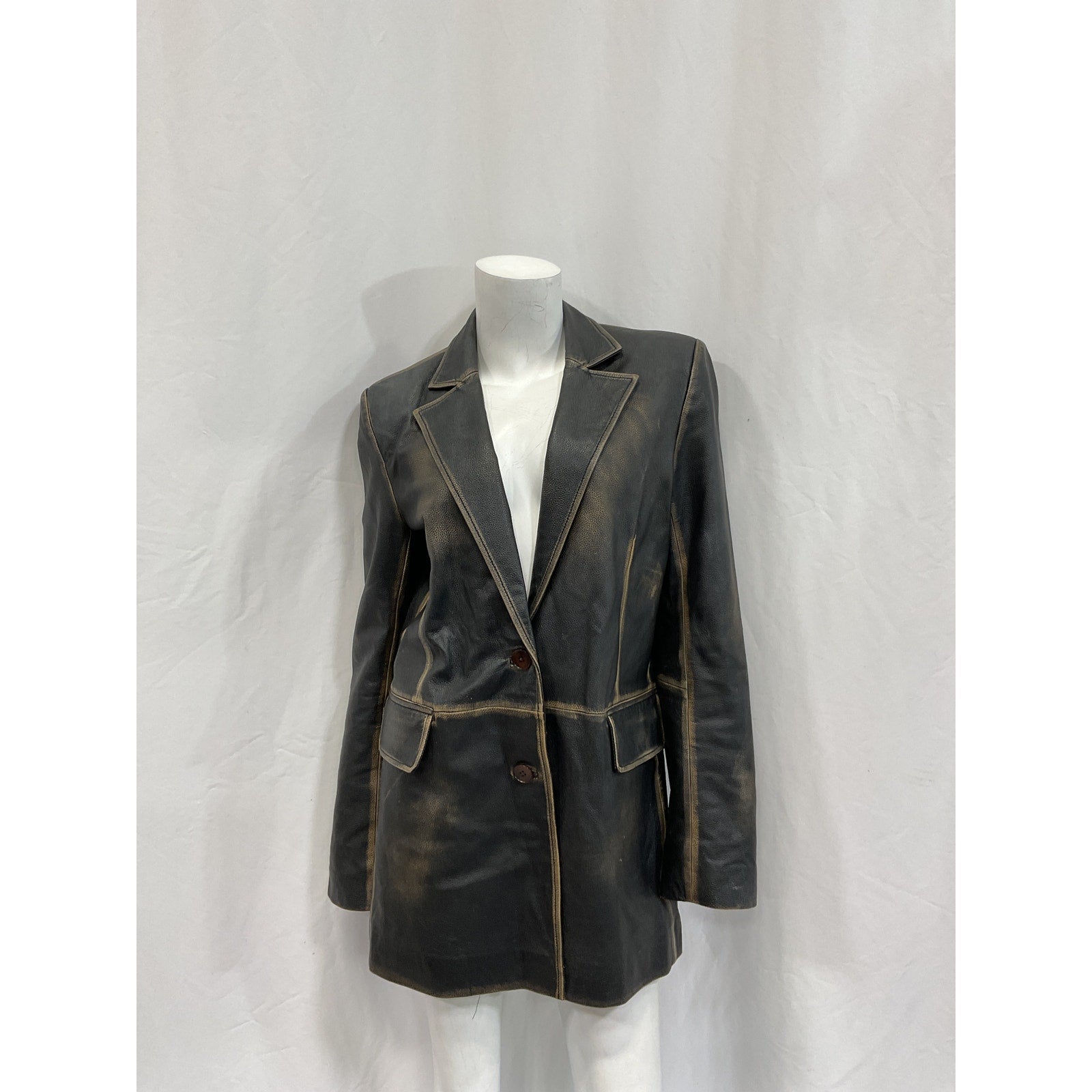 Remain Birger Christensen 'Kamia' Green Leather Paneled Textured-Leather Blazer Size S