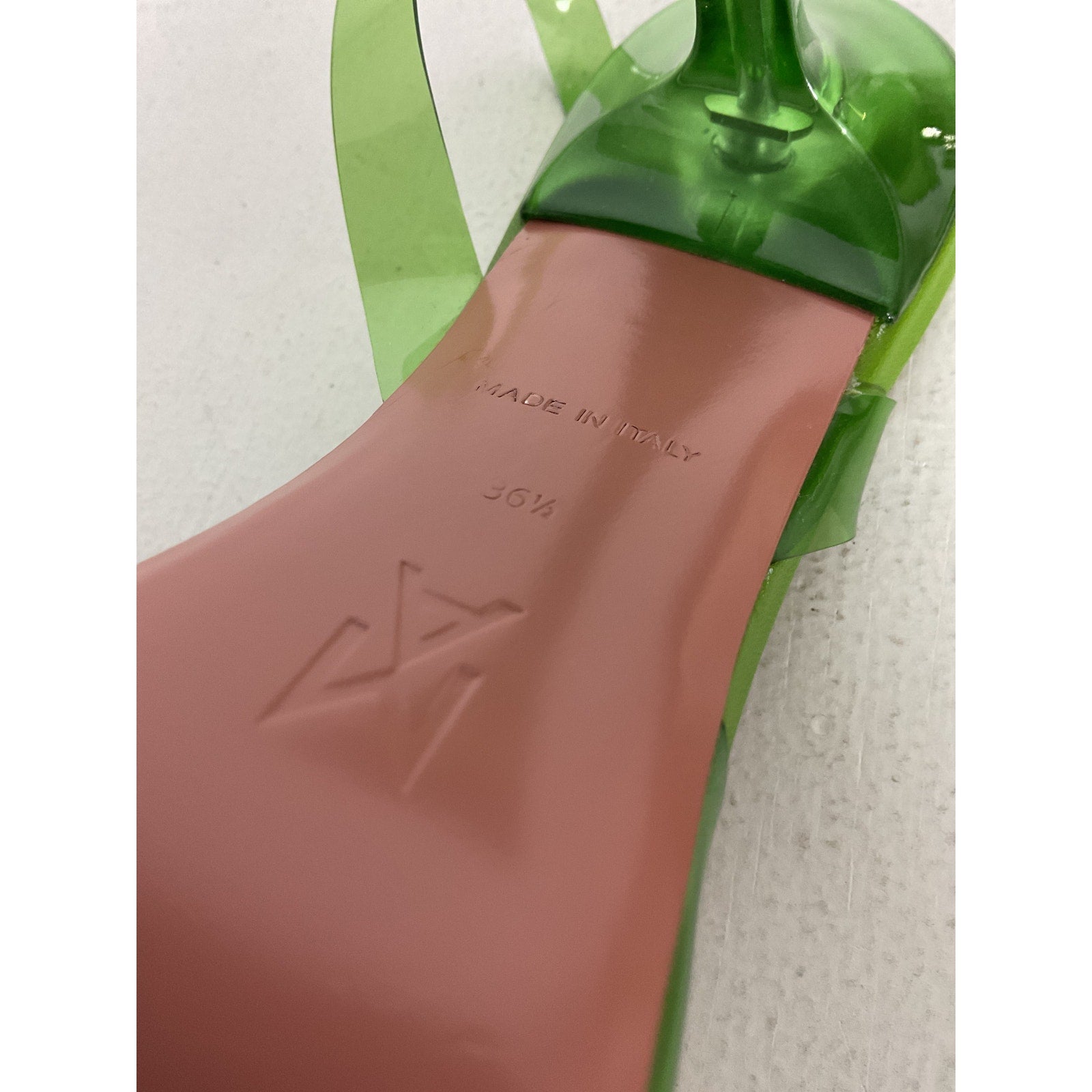 Amina Muaddi 'Begum' Green Leather Glass Heel Size 6.5