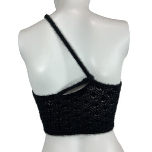 For Love & Lemons Fuzzy Black Mirabel Crop Top Size XS