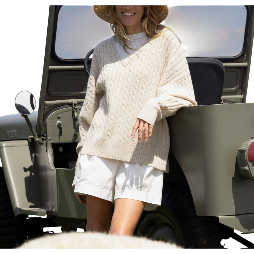 Jenni Kayne 'Nell' Beige Wool V-Neck Sweater Size S