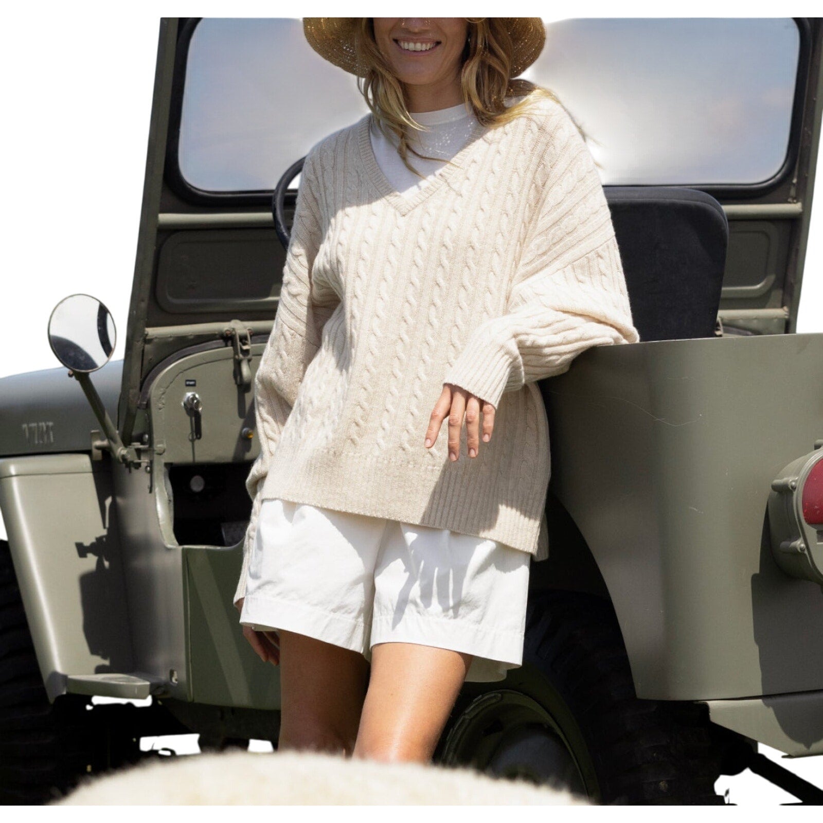 Jenni Kayne 'Nell' Beige Wool V-Neck Sweater Size S