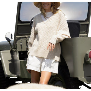 Jenni Kayne 'Nell' Beige Wool V-Neck Sweater Size S