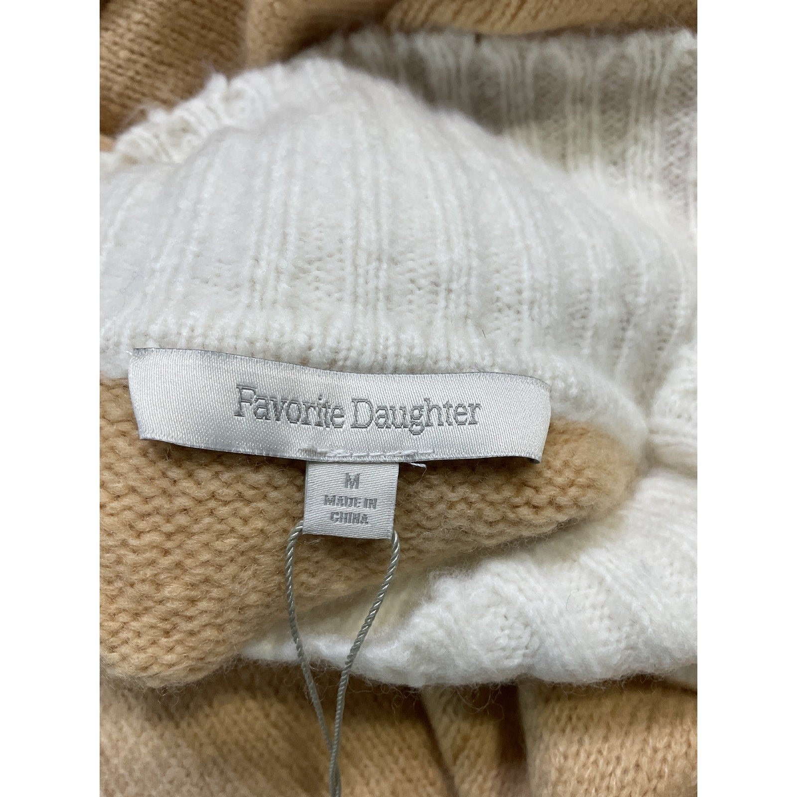 Favorite Daughter 'The Andi' Beige Contrast Rib Turtleneck Wool & Cashmere Blend Sweater Size M - NWT