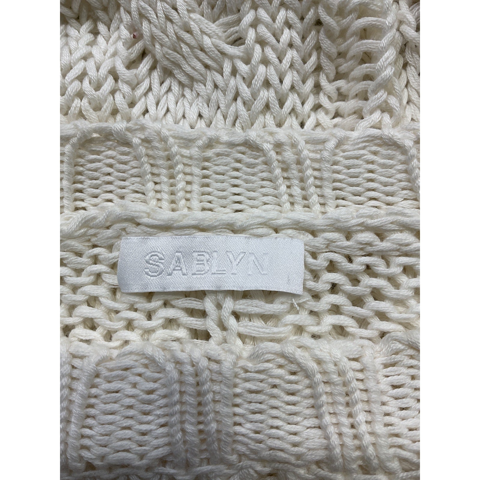 Sablyn 'Mitzy' Distressed White Open-Knit Crew Neck Long Sleeve Pullover Sweater Size S