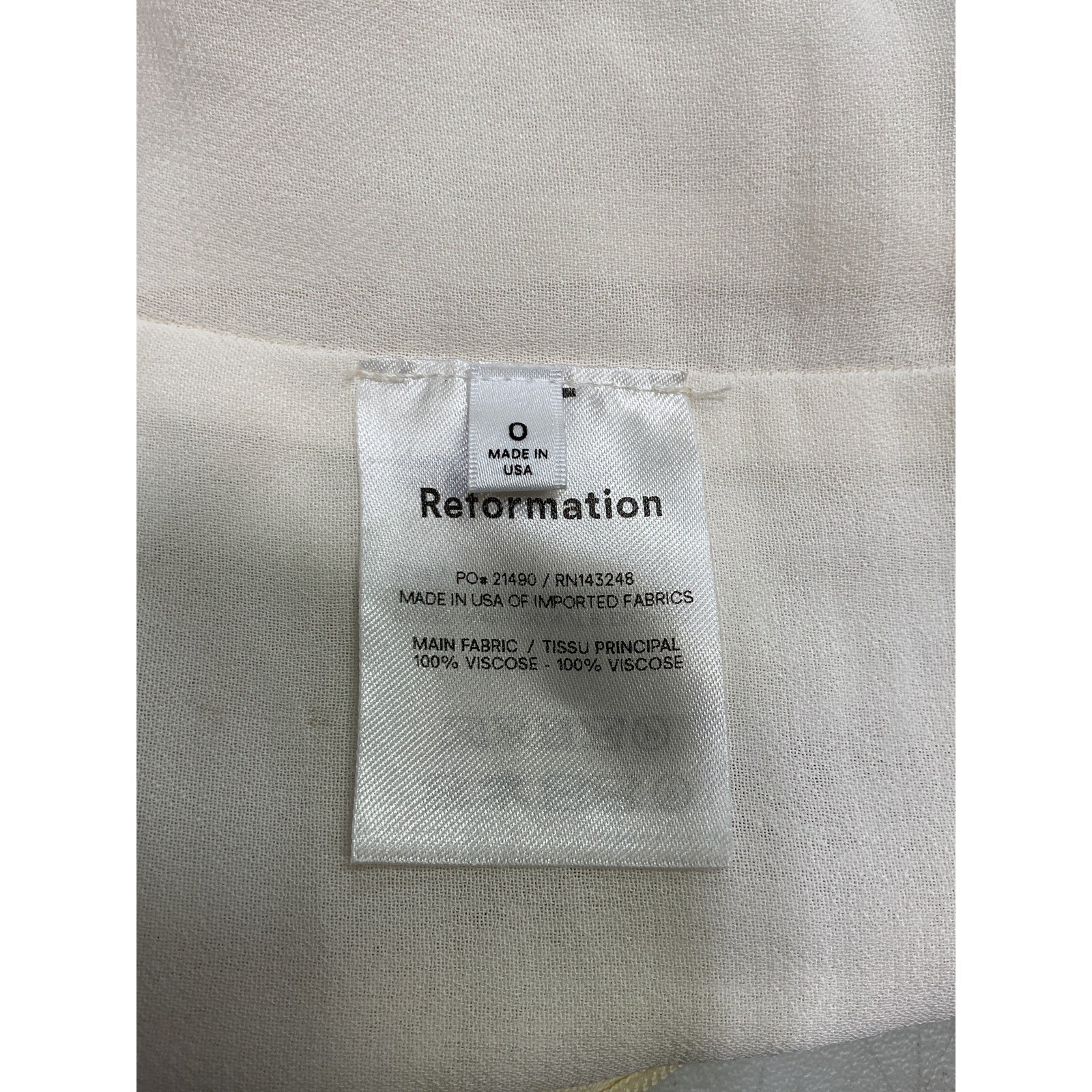 Reformation 'Novena' White Viscose Top Size 0