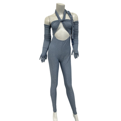 Kim Shui Glitter Blue Wrap Cutout Jumpsuit Size S