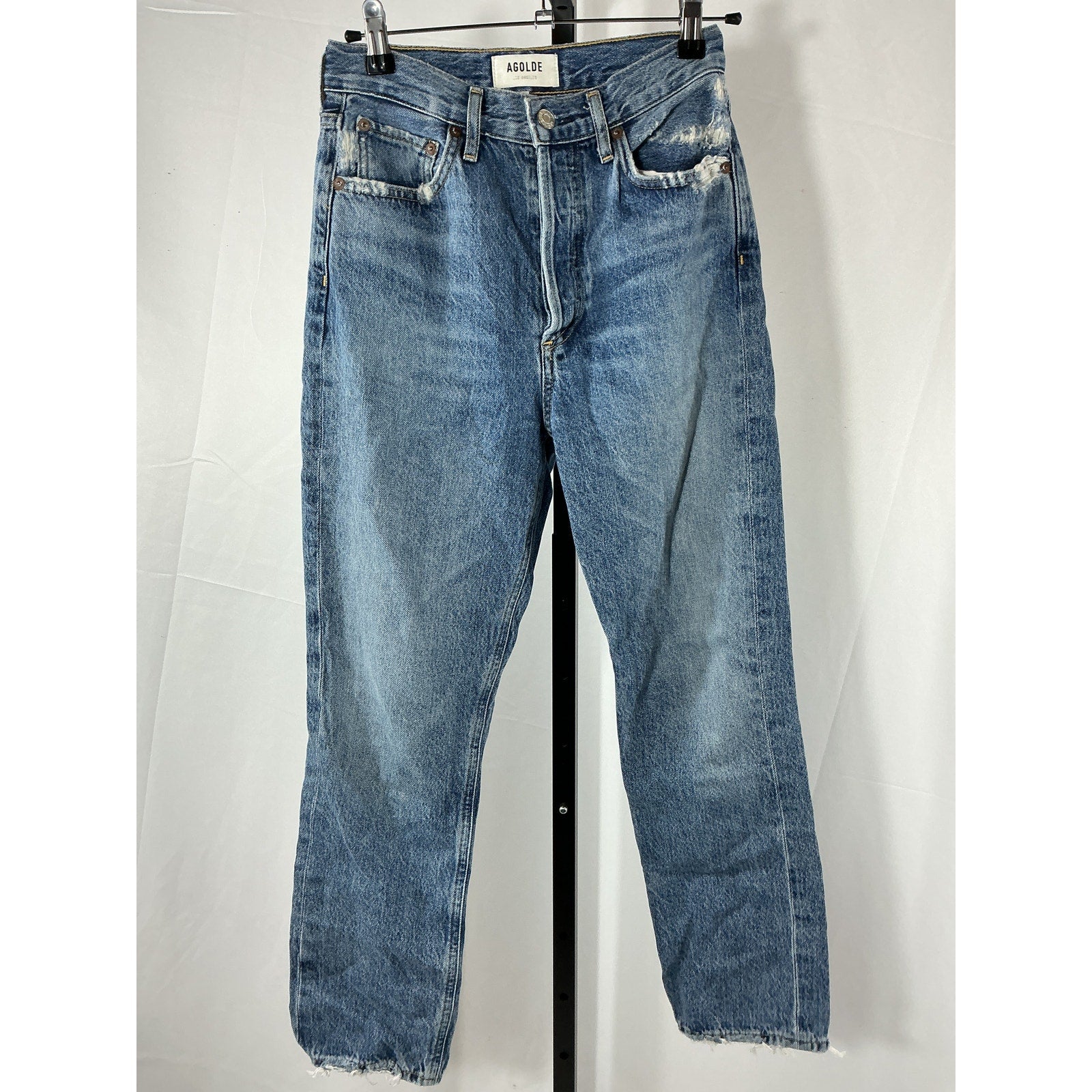 Agolde 'Riley' Blue Cotton High Rise Straight Crop Jean Size 24