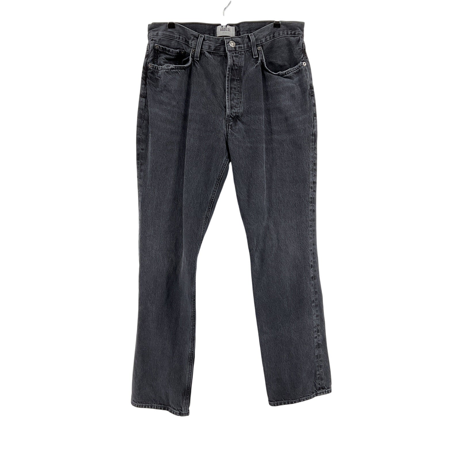 Agolde 'Lana' Black Cotton Mid Rise Straight Denim Jean Size 30