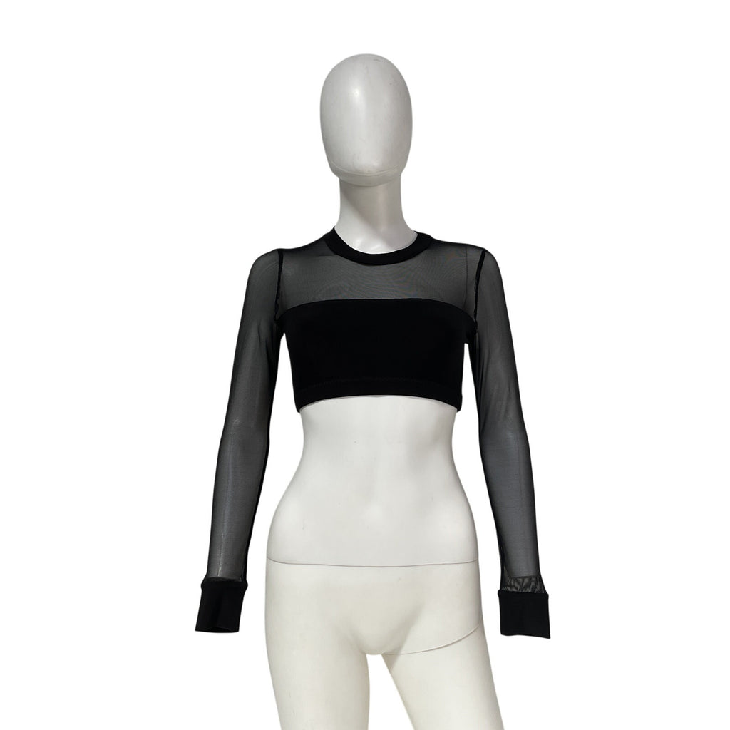 Norma Kamali x Revolve Black Polyester Crewneck Banded Midriff Top Size S