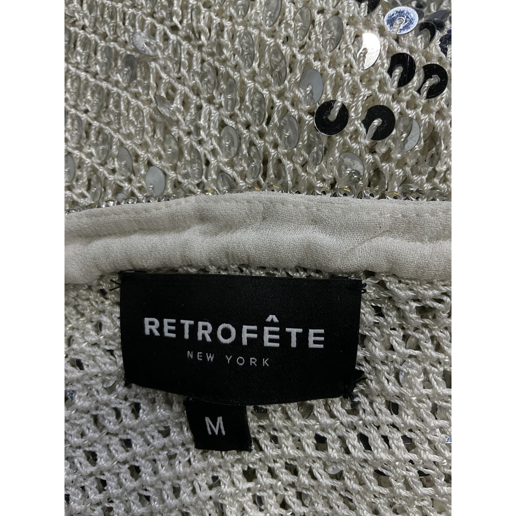 Retrofete 'Claudia' White Sequin Crochet One Shoulder Dress Size M
