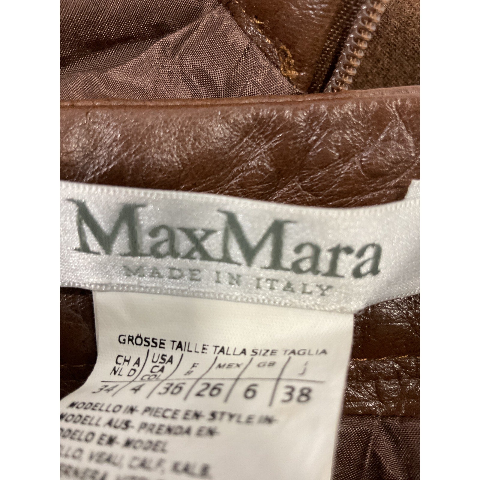 Max Mara Brown Calf Leather Mini Skirt Size 4