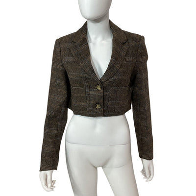 Astr The Label Cropped Brown Blue Multi Siarah Jacket Size XS