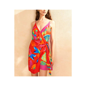 Farm Rio Mixed Pink 'Ombre Chita Lenzing Ecovero' Scarf V Neck Mini Dress Size XS