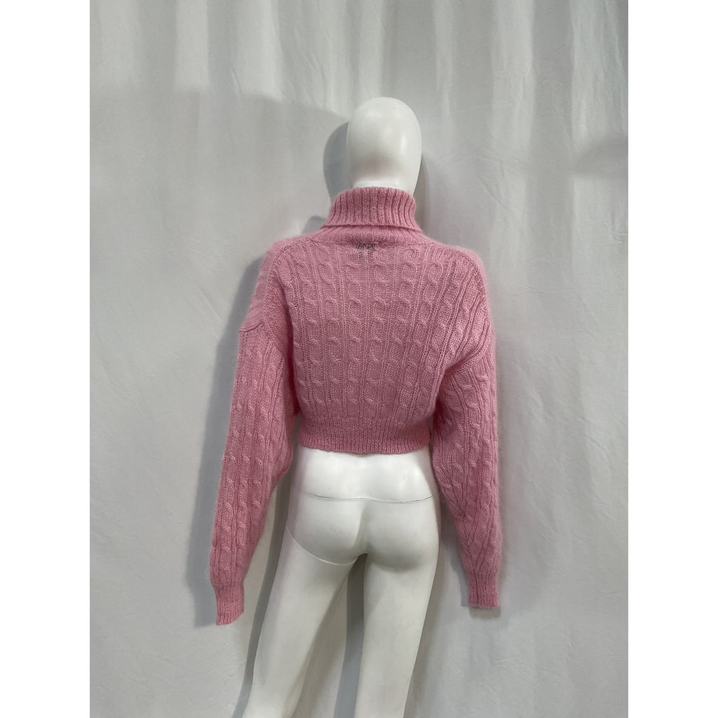 Ganni High Neck Cropped Pink Polyamide Pullover Sweater Size XS