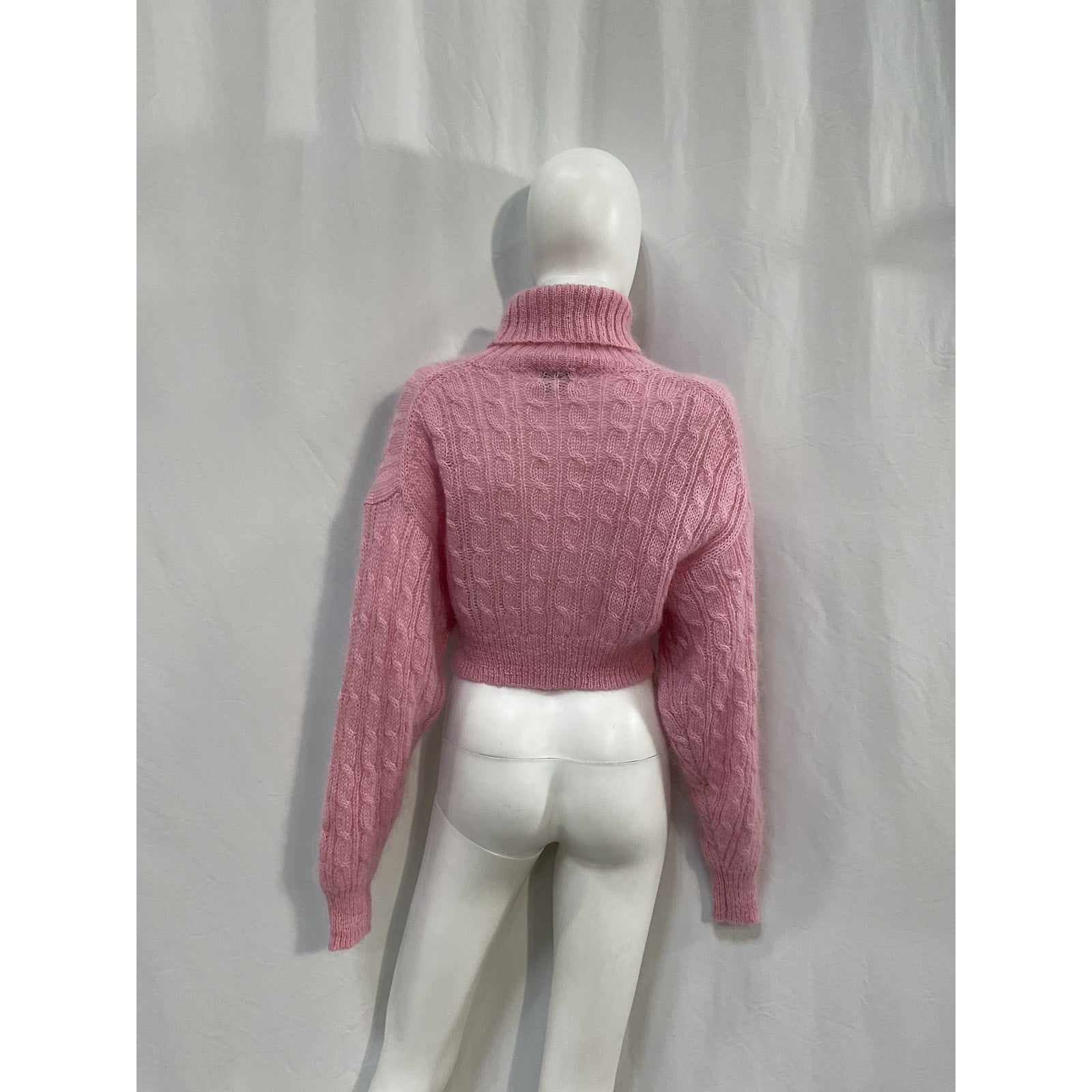 Ganni High Neck Cropped Pink Polyamide Pullover Sweater Size XS
