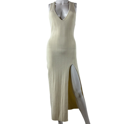 Michael Costello Sleek Beige Variegated Rib Bodycon Dress Size L