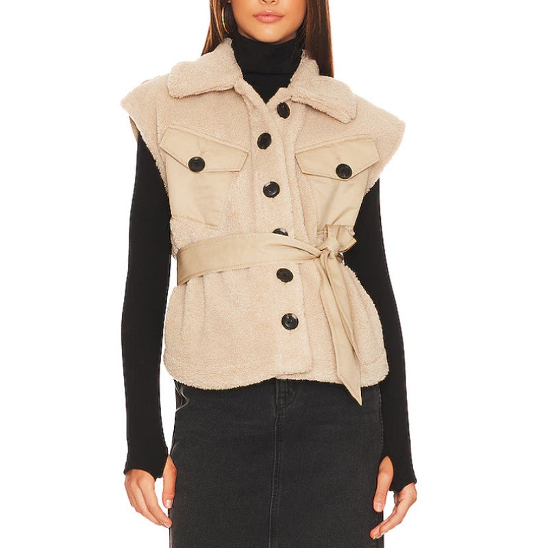 Marissa Webb 'Frankie' Beige Faux Shearling And Canvas Vest Size L