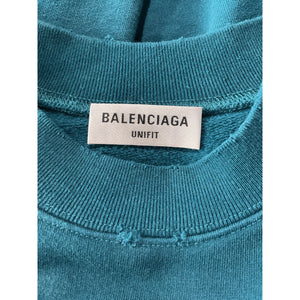 Balenciaga Logo Petrol Blue And White Crewneck Sweatshirt Size XXS