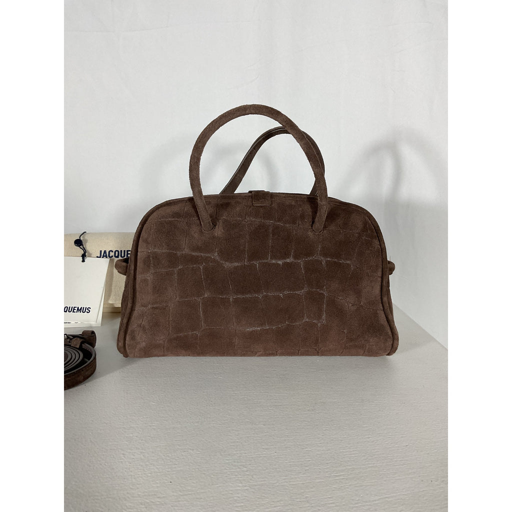 Jacquemus 'Le' Brown Cotton Petit Turismo Croc-Embossed Suede Top Handle Bag