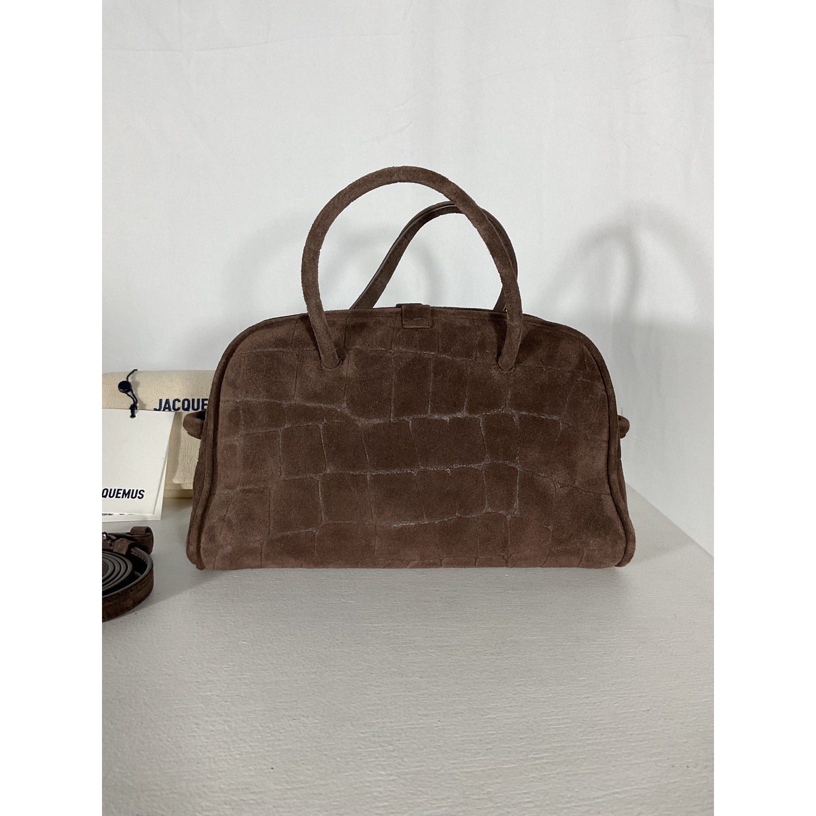 Jacquemus 'Le' Brown Cotton Petit Turismo Croc-Embossed Suede Top Handle Bag