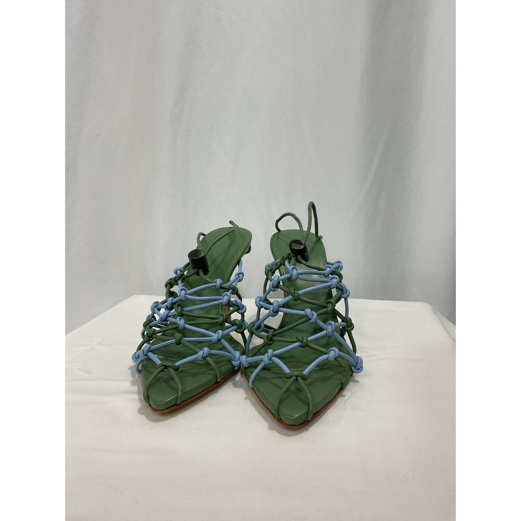 Gia Borghini 'Woven' Blue Leather Sandal Size 6